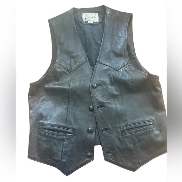 VTG Threads by Lomeli black leather vest button down Sz M - Picture 1 of 10